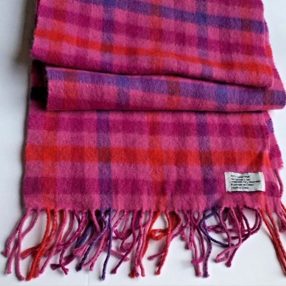 Unbranded gorgeous red & raspberry checkered  scarf, 100% wool - Picture 1 of 4